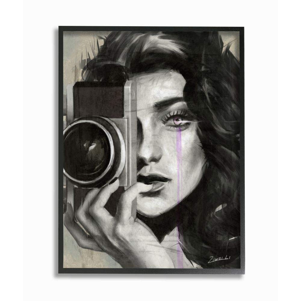Stupell Industries Portrait of a Female Photographer Black and White Drawing