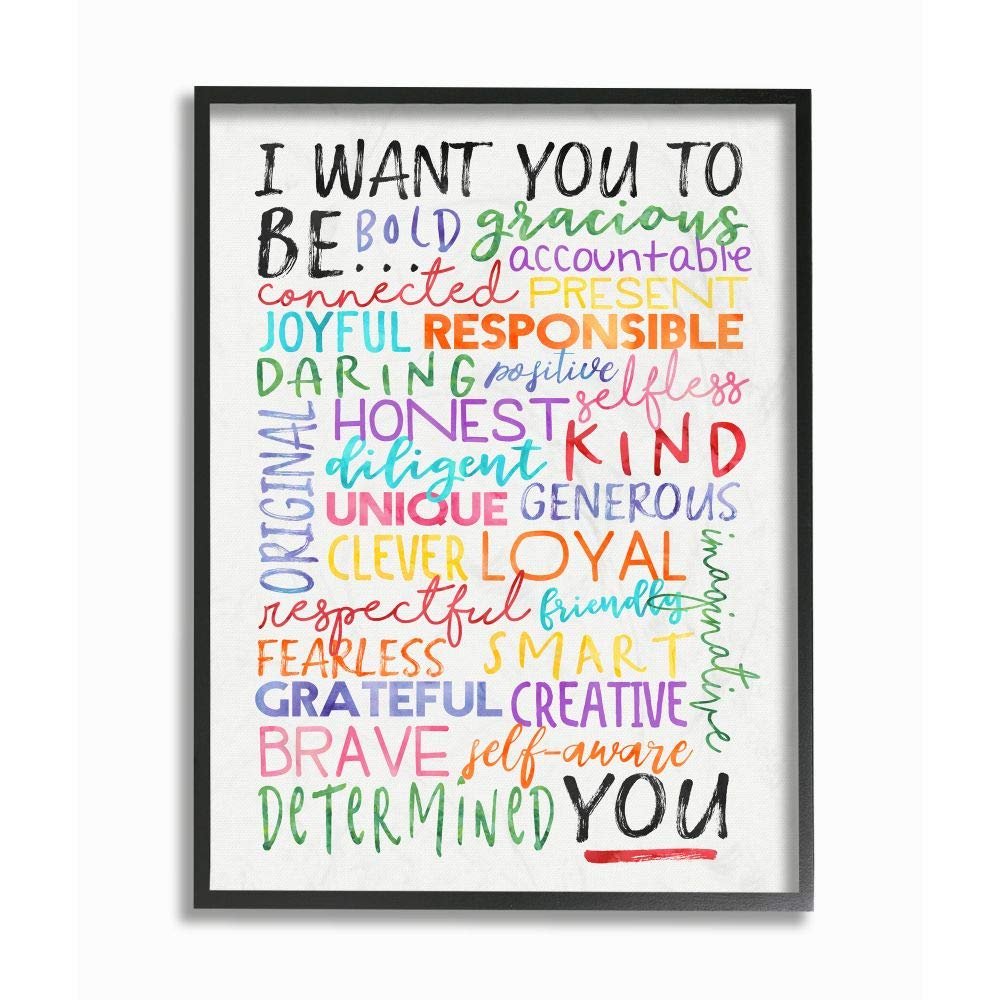 Stupell Industries I Want You to Be You Inspirational Phrases Colorful White Word Design, Designed by Erica Billups Wall Art, 16 x 1.5 x 20, Black Framed