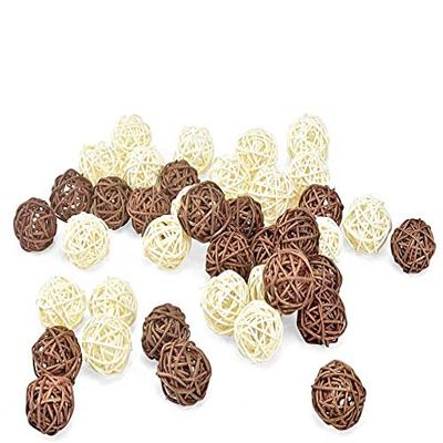Worldoor 20 Pieces Wicker Rattan Balls Decorative Orbs Vase Fillers for Craft, Party, Valentine's Day, Wedding Table Decoration, Baby Shower, Aromatherapy Accessories(White Brown, 1.2 Inch)