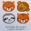 Animal Face Beverage Napkins - 16 Individual Napkins - 4 Tiger, 4 Monkey, 4 Sloth, 4 Leopard - 5 x 5 Inch Square view 2
