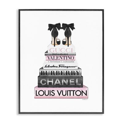 Stupell Industries Heels Pink Bookstack Glam Fashion Design, Designed by Amanda Greenwood Wall Art, 11 x 14, Black Framed