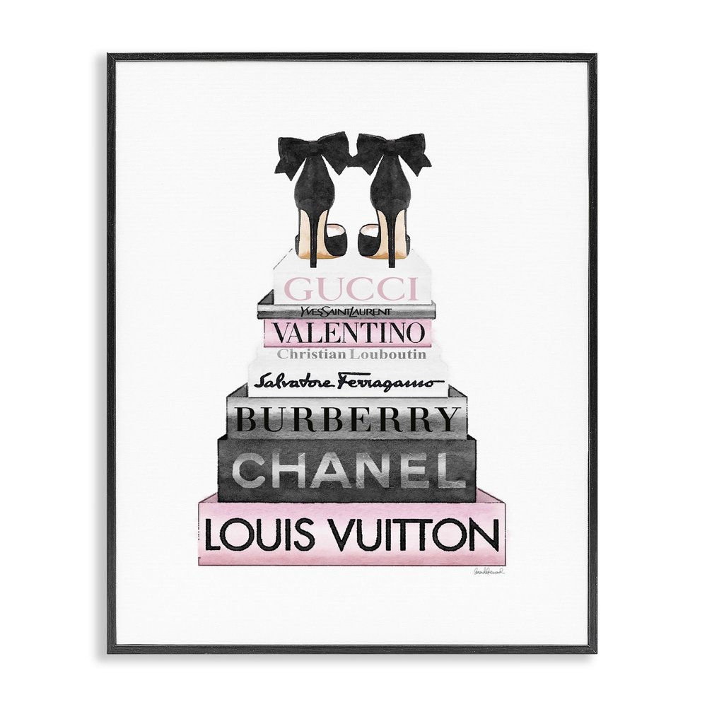 Stupell Industries Heels Pink Bookstack Glam Fashion Design, Designed by Amanda Greenwood Wall Art, 11 x 14, Black Framed