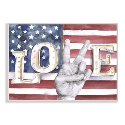 Stupell Industries Love Peace Sign Hand American Flag Design