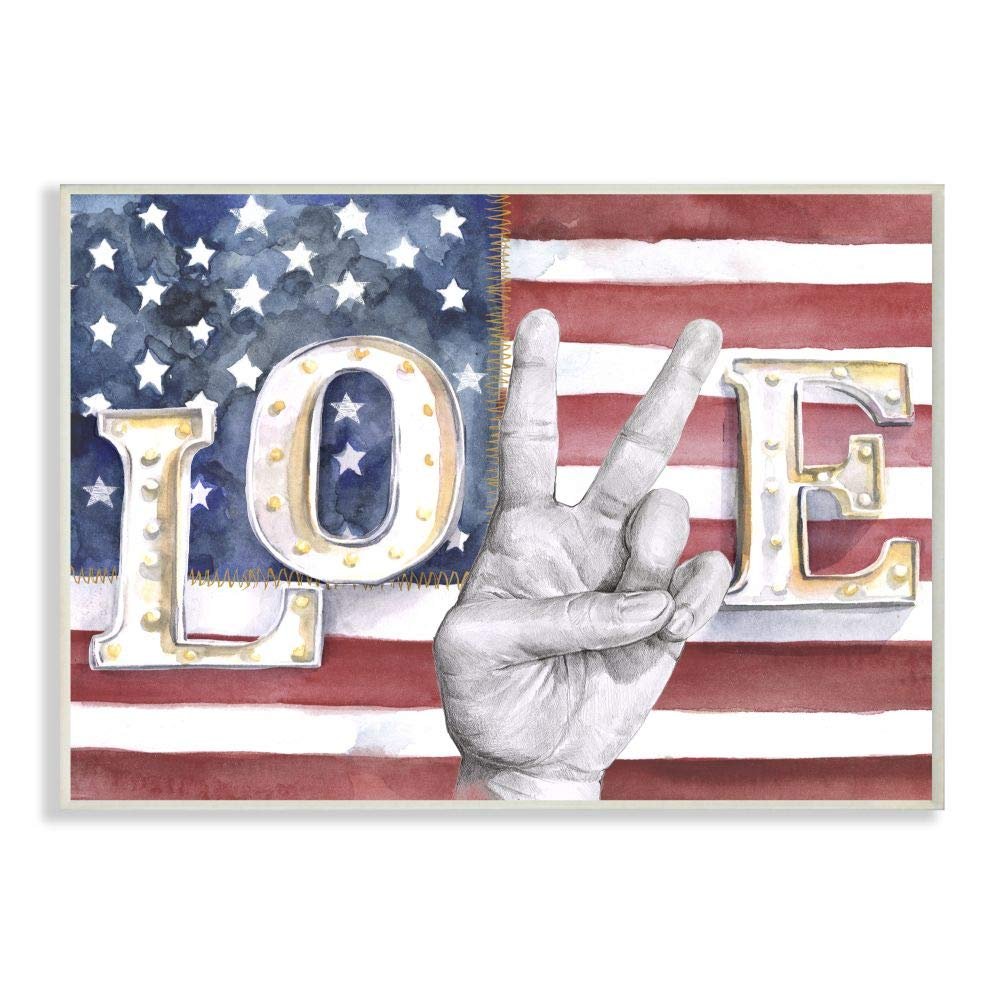 Stupell Industries Love Peace Sign Hand American Flag Design