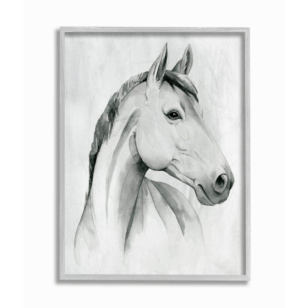 Stupell Industries Horse Portrait Grey Drawing Design