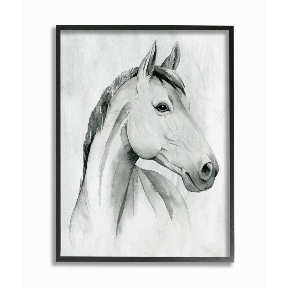 Stupell Industries Horse Portrait Grey Drawing Design