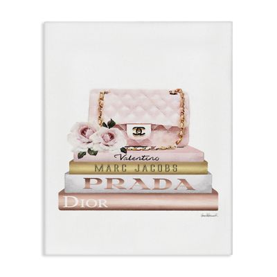 Stupell Industries Pink Purse Gold Bookstack Glam Fashion Watercolor Design, Designed by Amanda Greenwood Wall Art, 24 x 1.5 x 30, Canvas