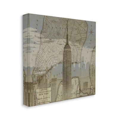 Stupell Industries New York City Vintage Map and Building Design, Designed by Dylan Matthews Wall Art, 24 x 1.5 x 24, Canvas