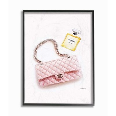 Stupell Industries Pink Purse Gold Perfume Glam Fashion Watercolor Design, Designed by Amanda Greenwood Wall Art, 16 x 1.5 x 20, Black Framed