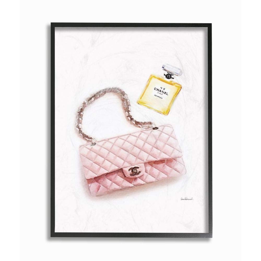 Stupell Industries Pink Purse Gold Perfume Glam Fashion Watercolor Design, Designed by Amanda Greenwood Wall Art, 16 x 1.5 x 20, Black Framed