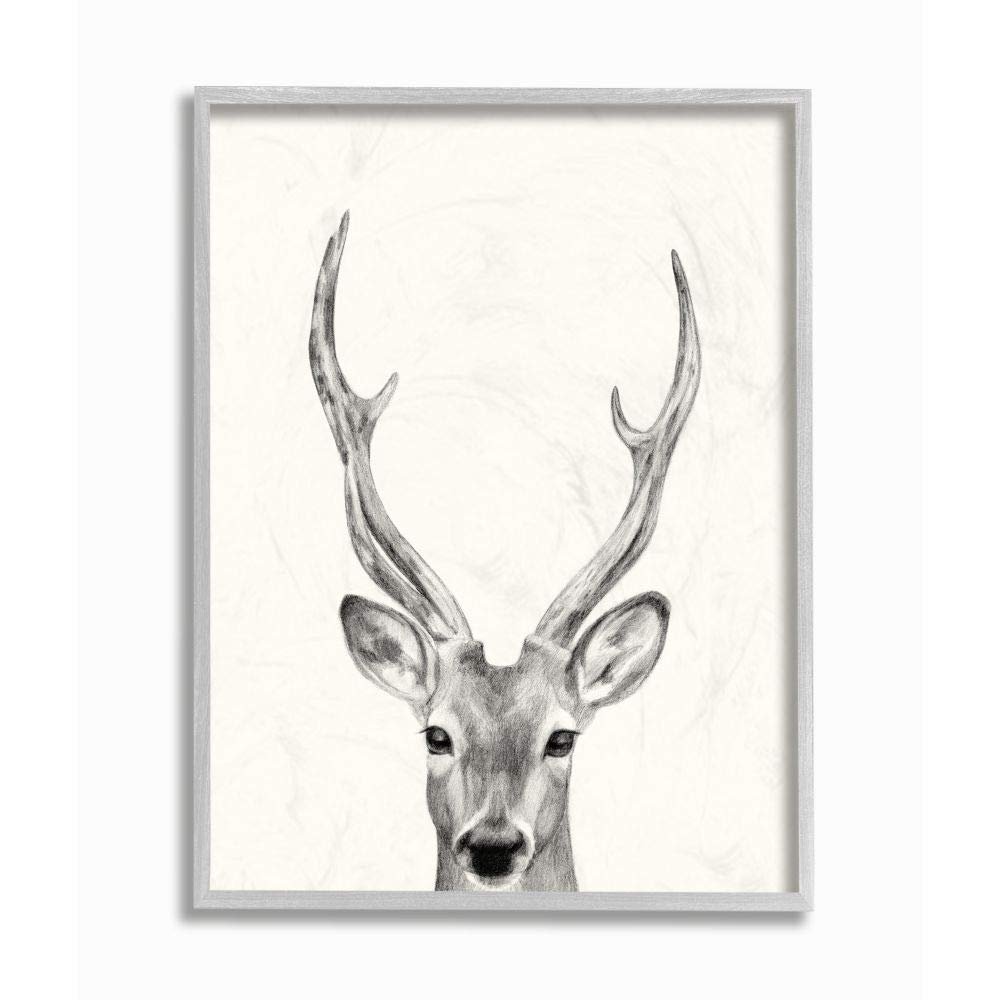 Stupell Industries Deer Portrait Grey Drawing Design