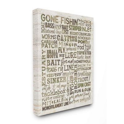 Stupell Industries Fishing Terms and Phrases Sports Tan Green Word Design, Designed by Erica Billups Wall Art, 24 x 1.5 x 30, Canvas