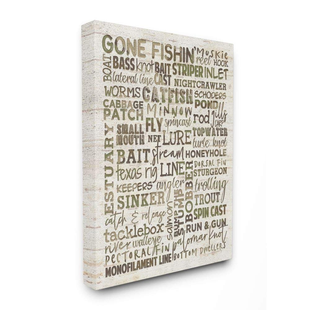 Stupell Industries Fishing Terms and Phrases Sports Tan Green Word Design, Designed by Erica Billups Wall Art, 24 x 1.5 x 30, Canvas
