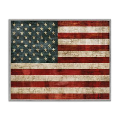 Stupell Industries US American Flag Wood Textured Design, Designed by Luke Wilson Wall Art, 16x20, Grey Framed