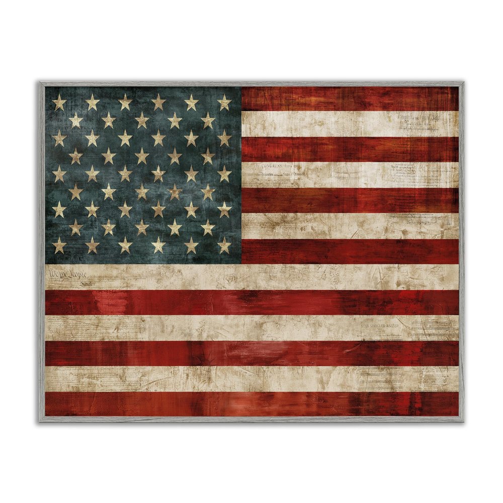 Stupell Industries US American Flag Wood Textured Design, Designed by Luke Wilson Wall Art, 16x20, Grey Framed