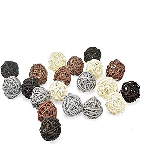 20 Pieces Wicker Rattan Balls Decorative Orbs Vase Fillers for Craft, Party, Valentine's Day, Wedding Table Decoration, Baby Shower, Aromatherapy Accessories(White Black Gray Brown, 1.2 Inch)