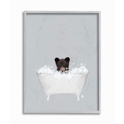 Stupell Industries Bear Blue Bath Cute Animal Design, Designed by Leah Straatsma Wall Art, 11 x 1.5 x 14, Grey Framed