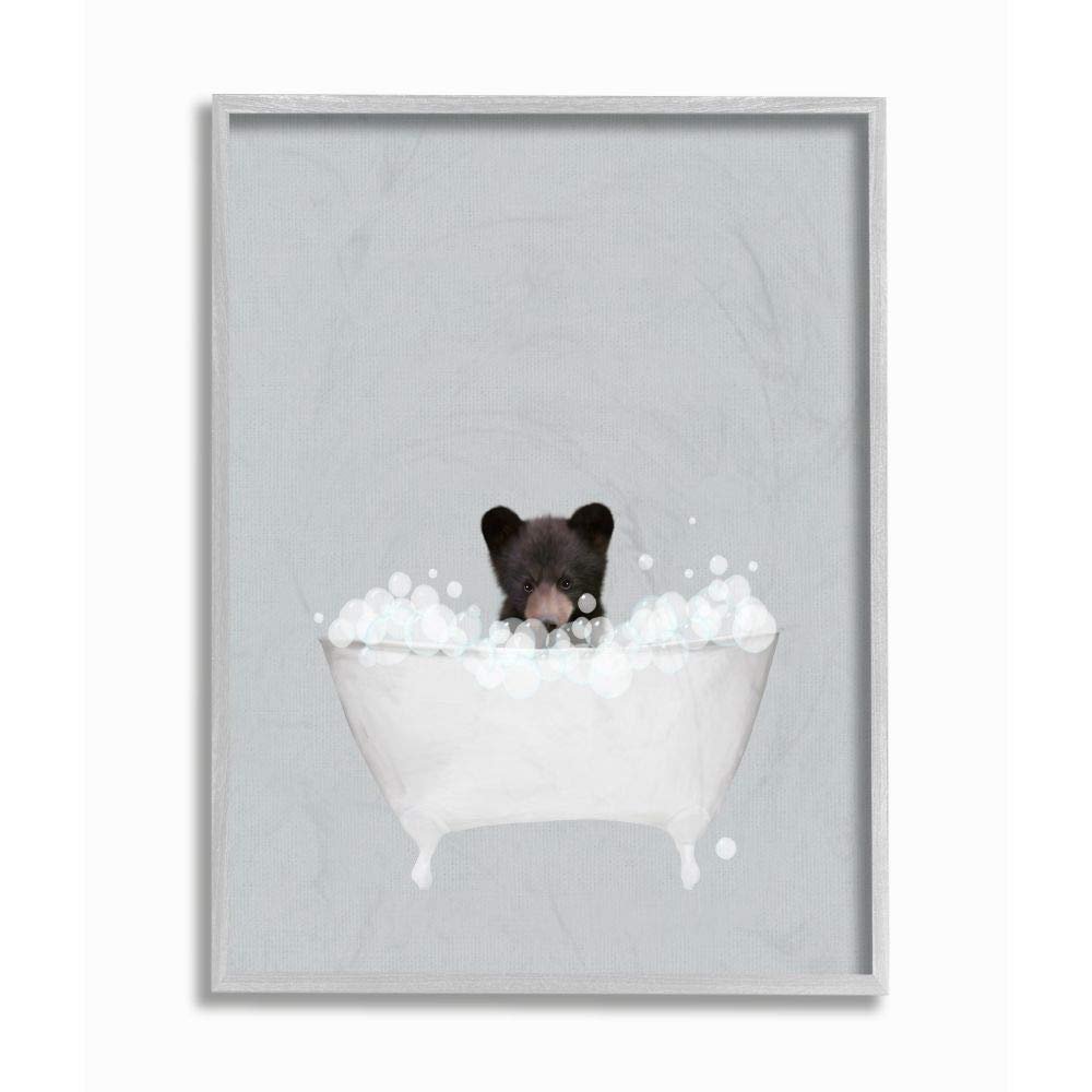 Stupell Industries Bear Blue Bath Cute Animal Design, Designed by Leah Straatsma Wall Art, 11 x 1.5 x 14, Grey Framed