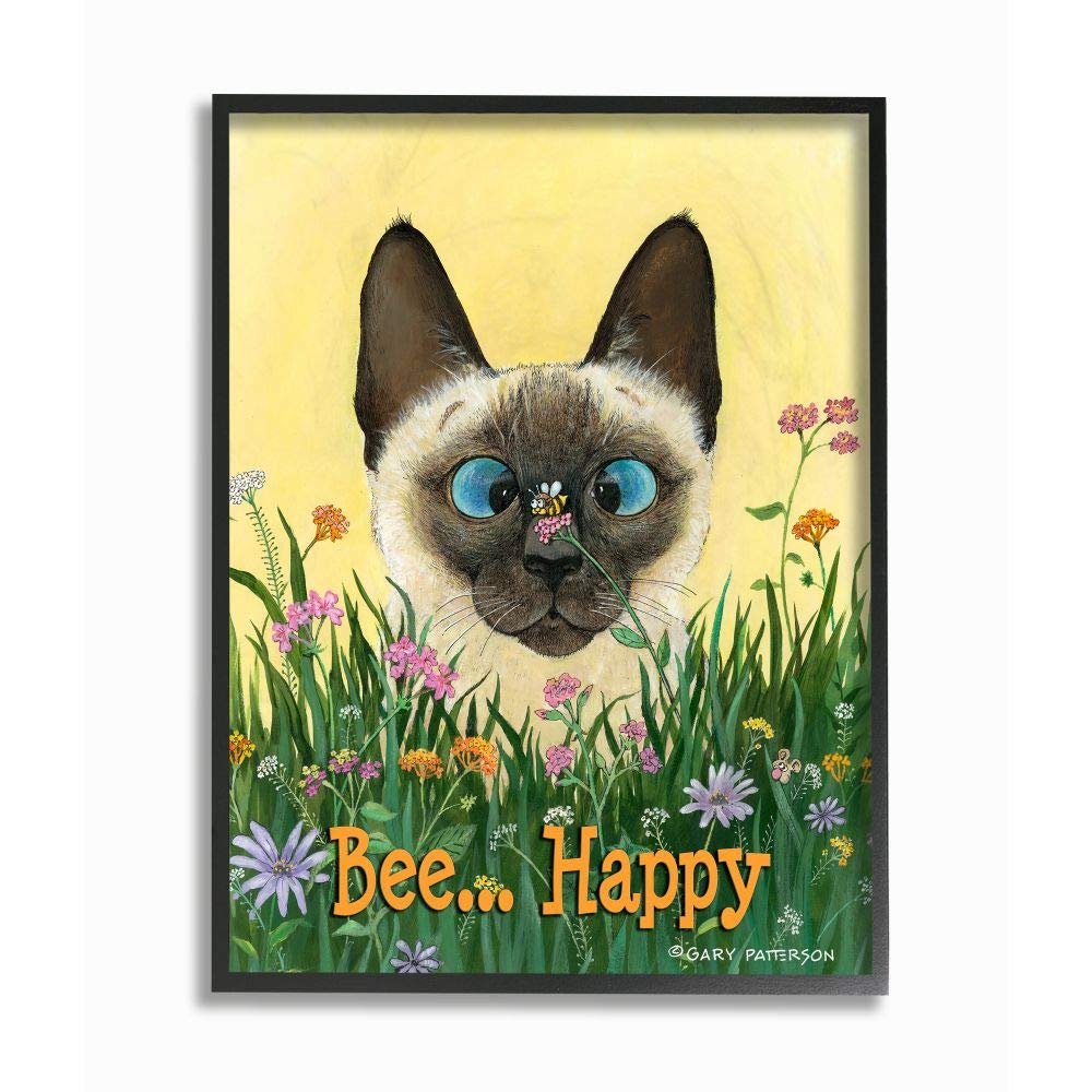 Stupell Industries Bee Happy Funny Cat Cartoon Pet Design