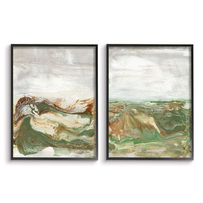 Stupell Industries Abstract Paint Fluid Green Brown Design, Designed by Lila Bramma Wall Art, 2pc, Each 11 x 1.5 x 14, Black Framed