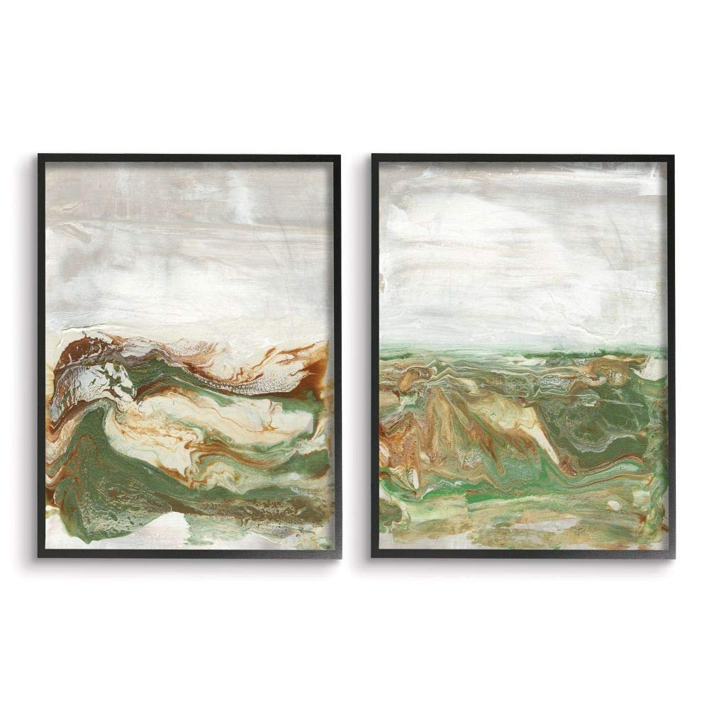 Stupell Industries Abstract Paint Fluid Green Brown Design, Designed by Lila Bramma Wall Art, 2pc, Each 11 x 1.5 x 14, Black Framed