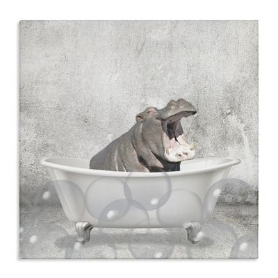 Stupell Industries Baby Hippo Bath Time Cute Animal Design, Designed by Kim Allen Wall Art, 24 x 1.5 x 24, Canvas