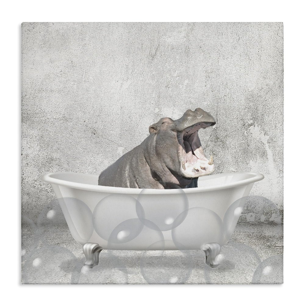 Stupell Industries Baby Hippo Bath Time Cute Animal Design, Designed by Kim Allen Wall Art, 24 x 1.5 x 24, Canvas