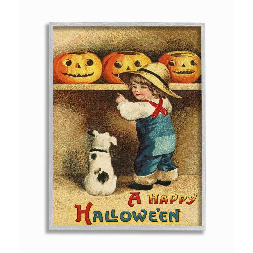 Stupell Industries A Happy Halloween Child and Dog Seasonal Holiday Design