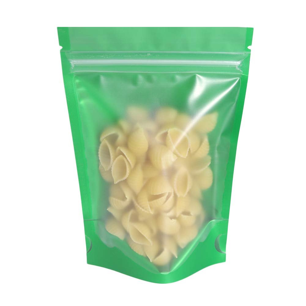 QQ Studio Pack of 100 Translucent Front Matte Green Poly Plastic Zip Seal Bags (3.3oz (5" x 7"), Green Stand-Up Pouch | 200 Bags)