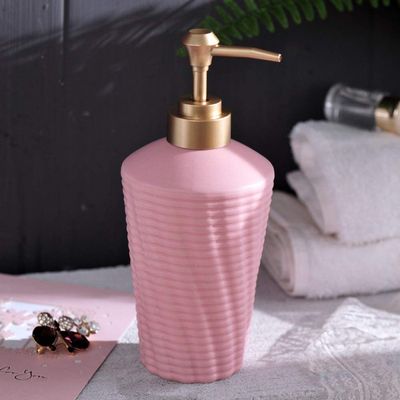 SAFWE Ceramic Lotion Soap Dispenser with Pump for Bathroom Farmhouse Kitchen Office, Modern Pink Woven Relief Refillable Empty Decorative Liquid Bottle