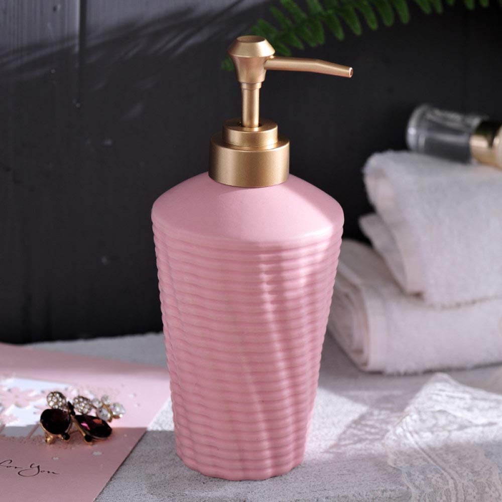 SAFWE Ceramic Lotion Soap Dispenser with Pump for Bathroom Farmhouse Kitchen Office, Modern Pink Woven Relief Refillable Empty Decorative Liquid Bottle