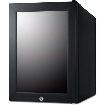 Summit Appliance LX114LRT1 BeautiFridge Compact Cosmetics Cooler with Mirror-Tinted Glass Door, Black; Digital Thermostat, Automatic Defrost, Factory Installed Lock, Bottle Shelf, Adjustable Shelves