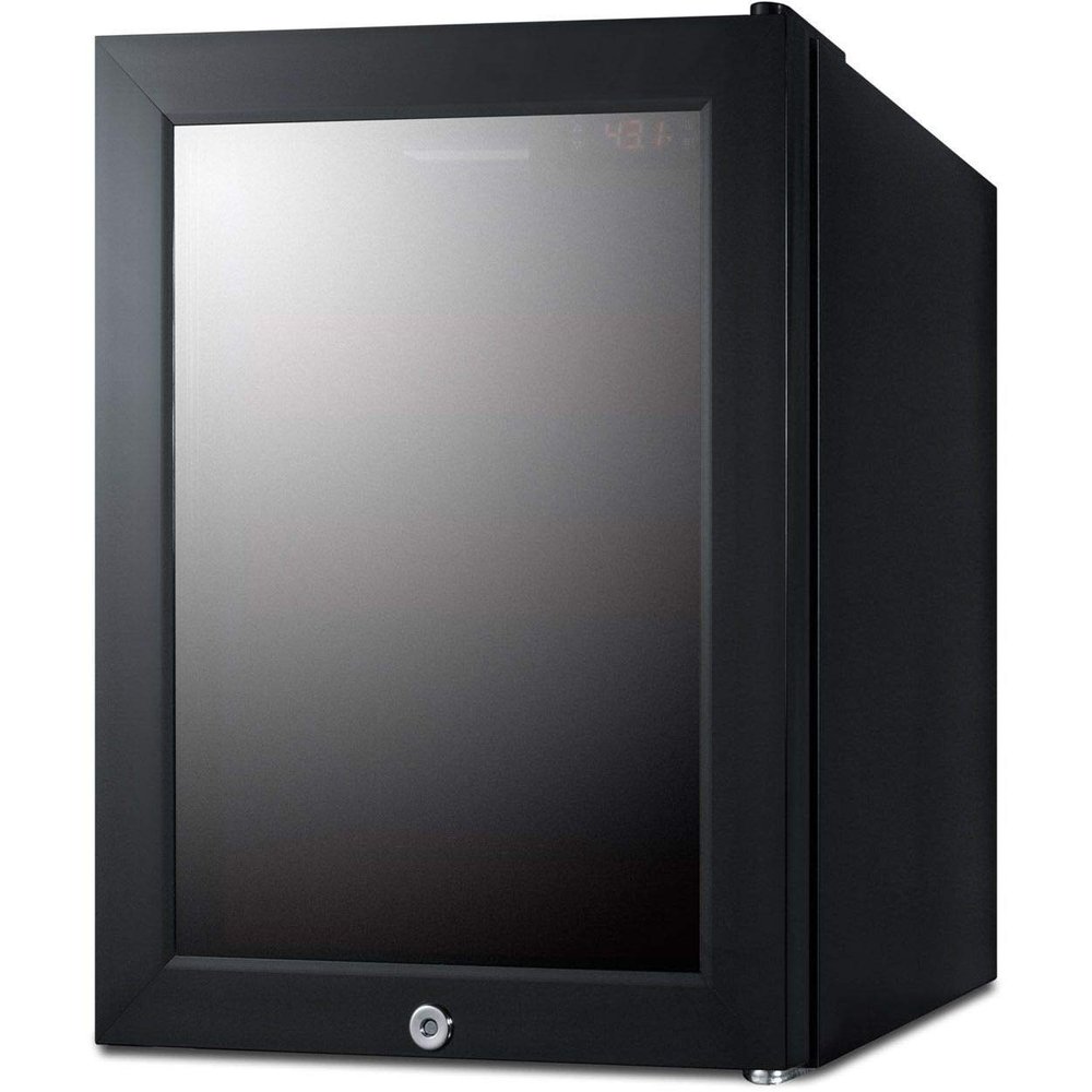 Summit Appliance LX114LRT1 BeautiFridge Compact Cosmetics Cooler with Mirror-Tinted Glass Door, Black; Digital Thermostat, Automatic Defrost, Factory Installed Lock, Bottle Shelf, Adjustable Shelves