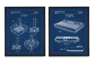 WUNDERKAMMER STUDIO - Atari Controller and Console Patent Poster Prints - Video Game Wall Art - House Home Dcor - Kids Room Basement Decor - Set of 2-8 x 10 Framed Prints
