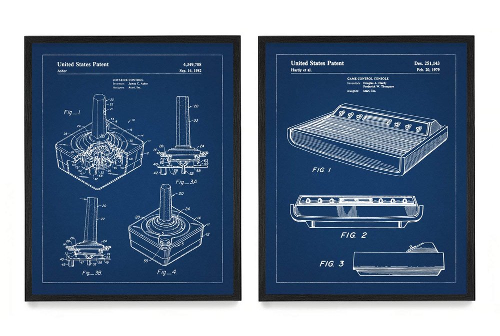 WUNDERKAMMER STUDIO - Atari Controller and Console Patent Poster Prints - Video Game Wall Art - House Home Dcor - Kids Room Basement Decor - Set of 2-8 x 10 Framed Prints
