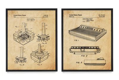 WUNDERKAMMER STUDIO - Atari Controller and Console Patent Poster Prints - Video Game Wall Art - House Home Dcor - Kids Room Basement Decor - Set of 2-8 x 10 Framed Prints