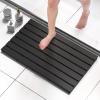 Domax Wooden Bamboo Bath Shower Mat- Non-Slip Waterproof Large Bathroom Floor Mat for Indoor Outdoor (Black, 31.3 x 18.1 x 1.5 Inches) view 1