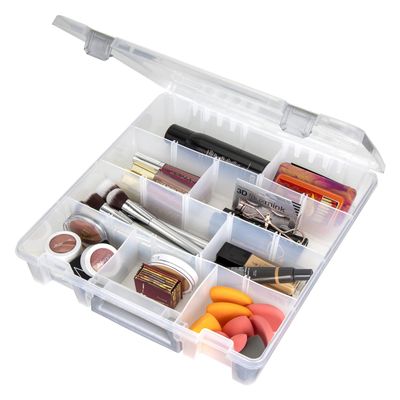 AB Designs 6823ABD Super Satchel with Removable Dividers, Stackable Home Storage Organization Container, Clear with Sliver Latches and Handle