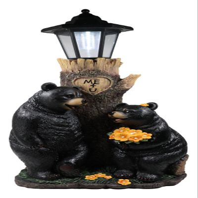 Ebros Love is in The Air Me + U Rustic Forest Black Bear Couple Courtship Dating Outpost Statue with Solar LED Light Lantern Path Lighter As Garden Decorative Sculpture of Bears Valentines Accent