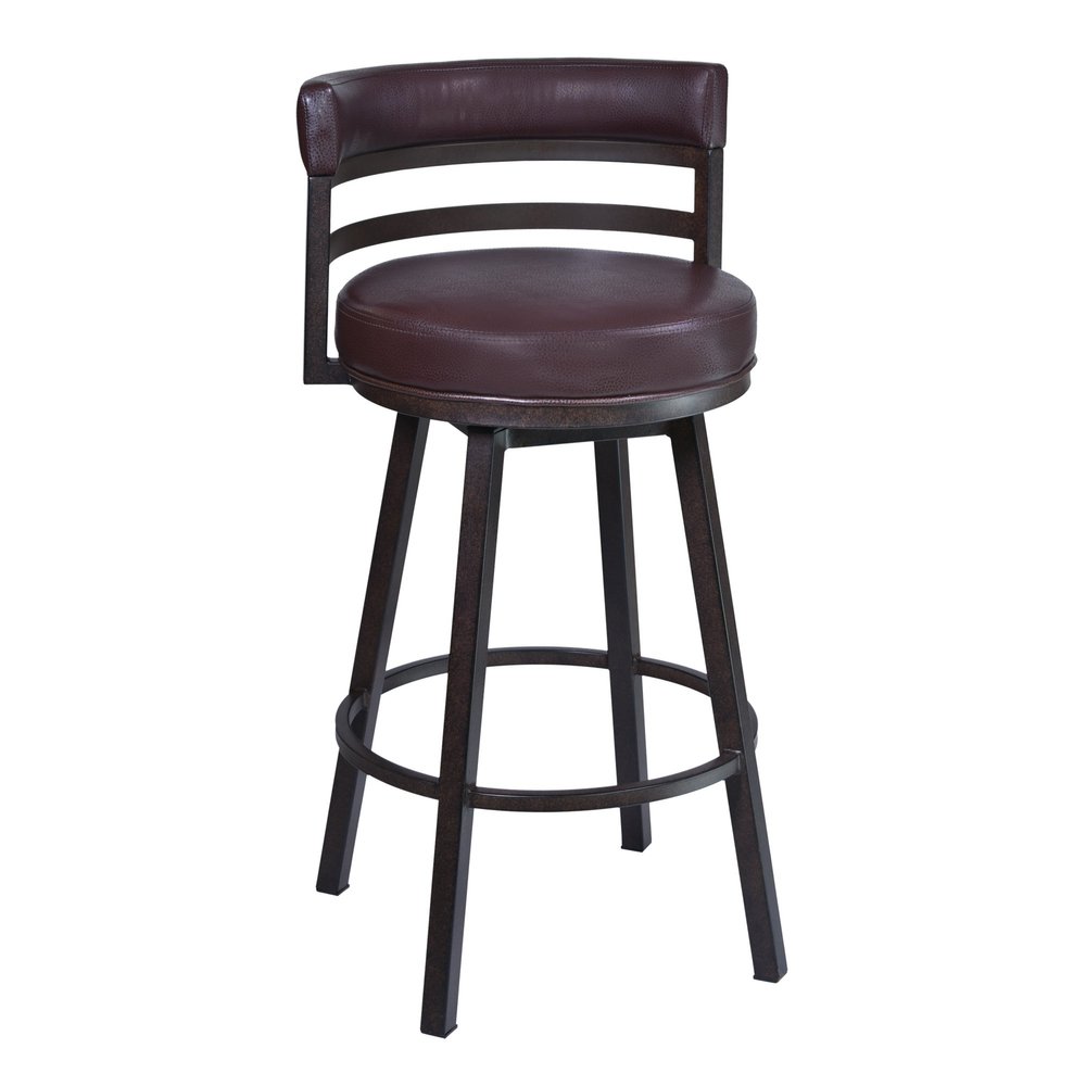 Armen Living Titana 30" Swivel Barstool in Auburn Bay Finish with Brown Faux Leather
