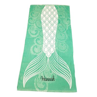 101 BEACH Summer Trendy Printed Large Beach Pool Towel - Personalization Available (Seafoam Green Mermaid Tail - Embroidered Name)
