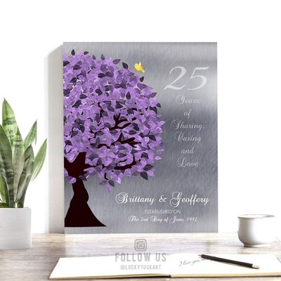 25 Year Anniversary Gift, Silver Anniversary, Traditional Gift, Personalized Gift For Couple, Purple, Custom Art Print on Paper, Canvas or Metal #1489