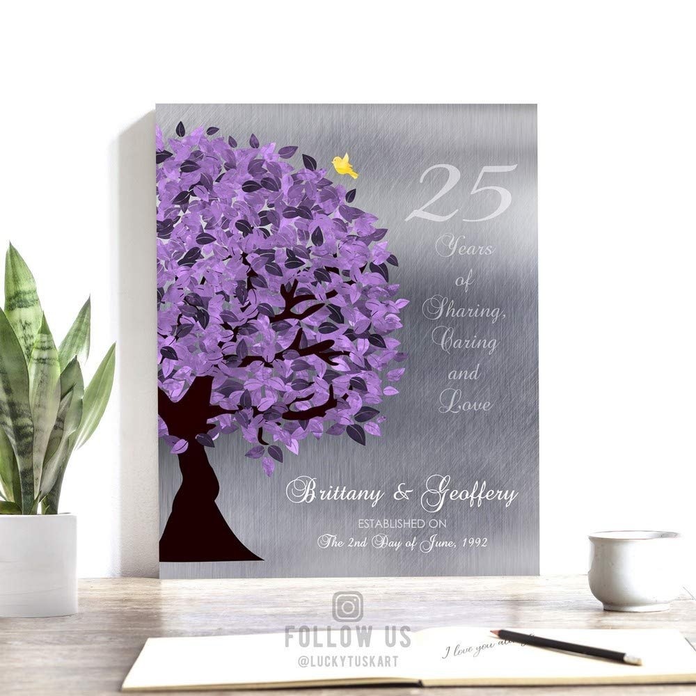 25 Year Anniversary Gift, Silver Anniversary, Traditional Gift, Personalized Gift For Couple, Purple, Custom Art Print on Paper, Canvas or Metal #1489