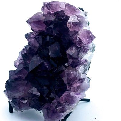 GYPSY PALACE Collection Brazilian Amethyst Crystal Cathedral Druze 1.6-2 lbs Geode Display Specimen with Black Wrought Iron Stand Healing Gemstone Wiccan Rock