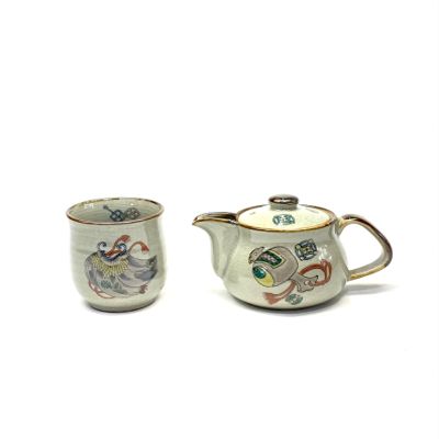 Kutani Hyakkaen kutaniyaki ware teapotteacup set Takara-zukushi feat.decorated base