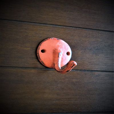 Hand Painted to Order Small Circle Wall Hook/Cast Iron Hanger/Coral or Pick Color/Distressed Farmhouse Style/For Hanging Towels, Keys, Coats, Purses
