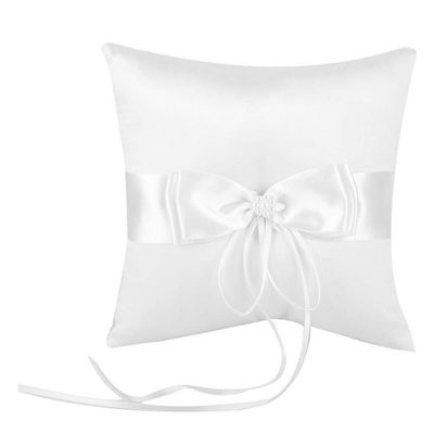 Mumusuki White Bowknot Bearer Pillow Holder Wedding Pillow with Simulation Pearl (20 * 20CM)