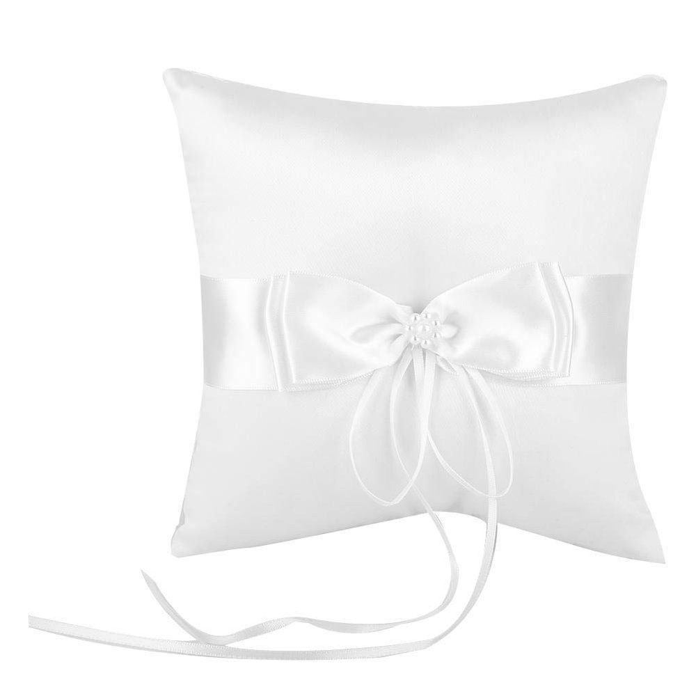 Mumusuki White Bowknot Bearer Pillow Holder Wedding Pillow with Simulation Pearl (20 * 20CM)
