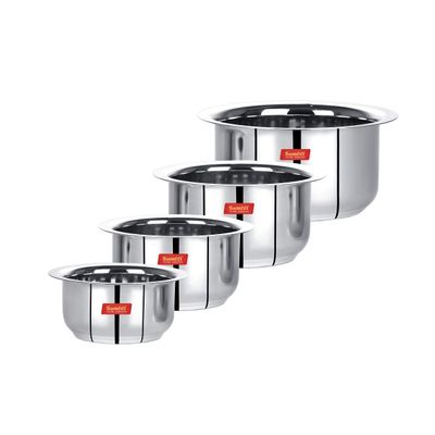 Sumeet Stainless Steel Tope/patila/cookware, 370, 550, 800, 1100ml, 4 Piece (Steel)