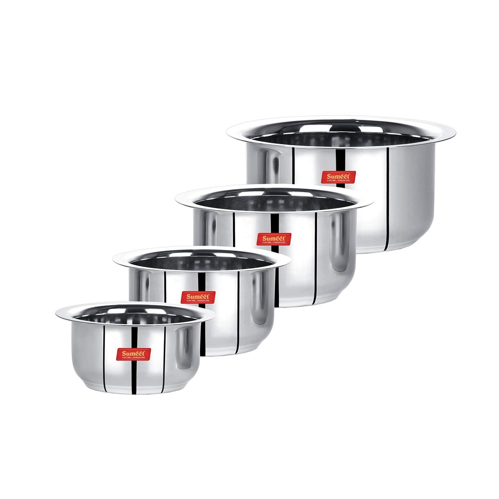 Sumeet Stainless Steel Tope/patila/cookware, 370, 550, 800, 1100ml, 4 Piece (Steel)